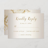 Elegant Gold Floral Damask Shiny Champagne Wedding RSVP Kaartje (Voorkant / Achterkant)