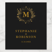 Elegant Gold Floral Deco Wreatmonogram Wijn Etiket (Enkel label)