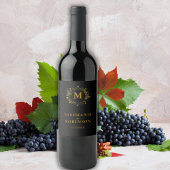 Elegant Gold Floral Deco Wreatmonogram Wijn Etiket