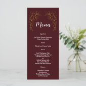 Elegant Gold Floral Deep Burgundy Wedding  Menu (Staand voorkant)