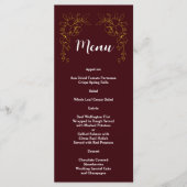 Elegant Gold Floral Deep Burgundy Wedding  Menu (Voorkant)