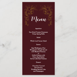 Elegant Gold Floral Deep Burgundy Wedding  Menu