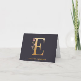 Elegant Gold Floral E Monogram Grafisch Gepersonal Notitiekaartje