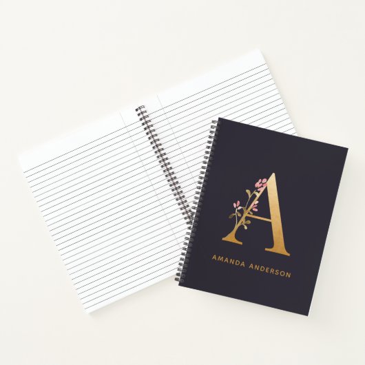 Elegant Gold Floral een monogram afbeelding op maa Notitieboek (Binnen)