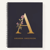 Elegant Gold Floral een monogram afbeelding op maa Notitieboek (Voorkant)