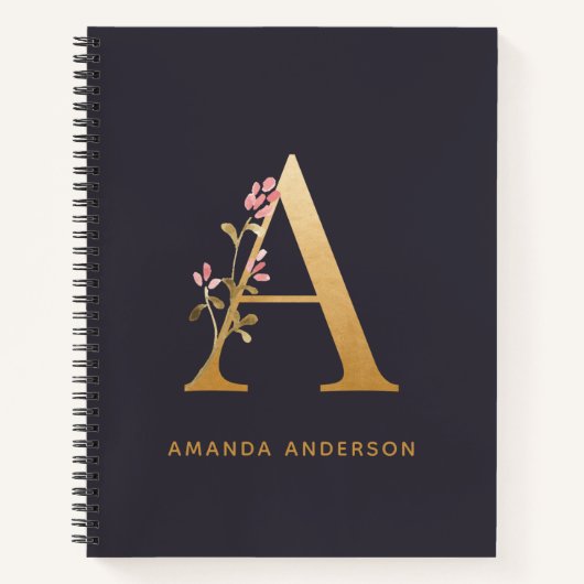 Elegant Gold Floral een monogram afbeelding op maa Notitieboek (Voorkant)
