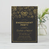 Elegant Gold Floral Engagement Party Kaart (Staand voorkant)