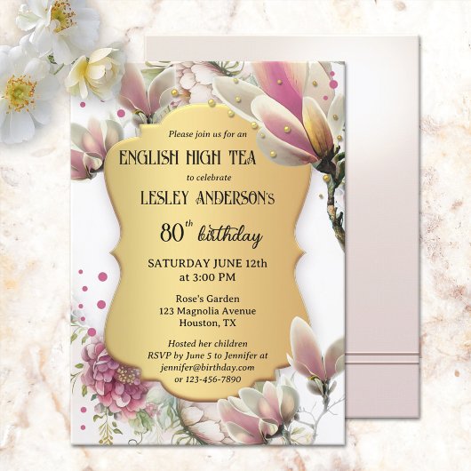 Elegant Gold Floral English High Tea Birthday Kaart