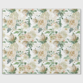 Elegant Gold Floral Etching Creme Waterverf Roos Cadeaupapier (Vlak)