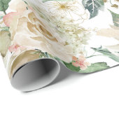 Elegant Gold Floral Etching Creme Waterverf Roos Cadeaupapier (Rol Hoek)