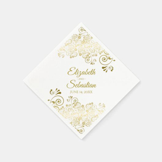 Elegant Gold Floral Filigree Simple Chic Wedding Servet (Hoek)