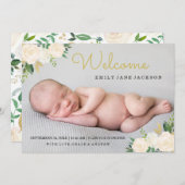 Elegant Gold Floral Foto geboorteaankondiging Aankondiging (Voorkant / Achterkant)