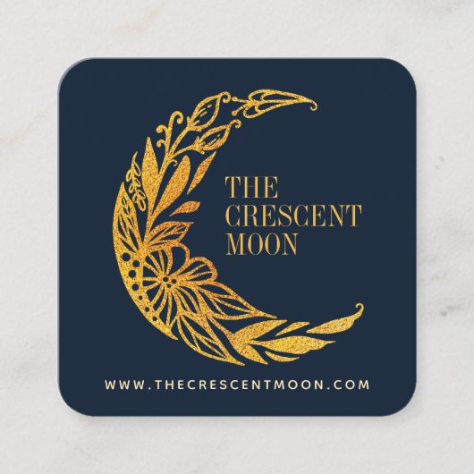 Elegant Gold Floral Garden Crescent Moon Vierkante Visitekaartje (Voorkant)