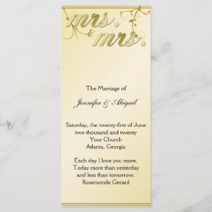 Elegant Gold Floral Gay Wedding Programme Programmakaart
