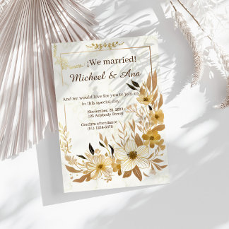 Elegant Gold Floral Golden Wedding Invitation Kaart