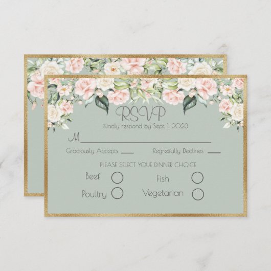 Elegant Gold Floral Green Script Weddenschap RSVP (Voorkant / Achterkant)