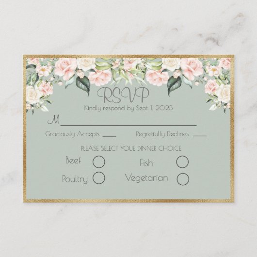 Elegant Gold Floral Green Script Weddenschap RSVP Kaartje (Voorkant)