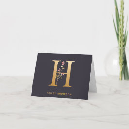 Elegant Gold Floral H Monogram Afbeelding geperson Notitiekaartje