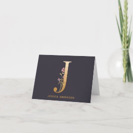 Elegant Gold Floral J Monogram Chic Personalized Notitiekaartje