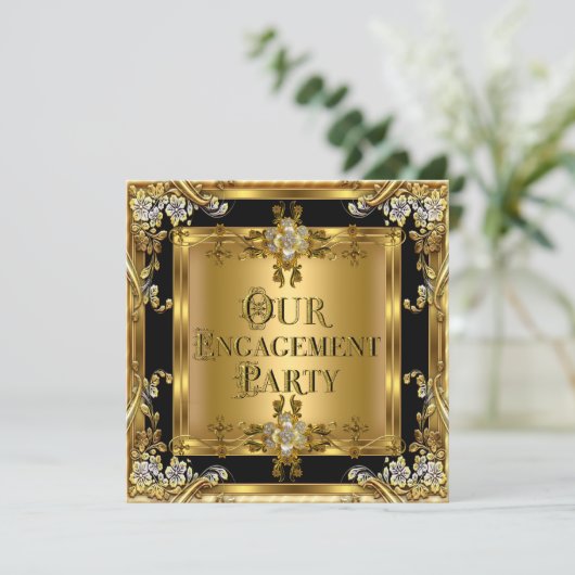 Elegant Gold Floral Jewel Black 2 Kaart (Staand voorkant)