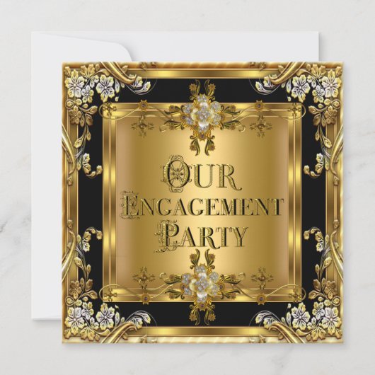 Elegant Gold Floral Jewel Black 2 Kaart (Voorkant)