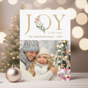 Elegant Gold Floral Joy Holiday-fotokaart Feestdagenkaart