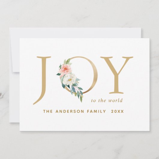 Elegant Gold Floral Joy Kerstmis Feestdagenkaart (Voorkant)