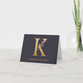 Elegant Gold Floral K Monogram afbeelding op maat Notitiekaartje