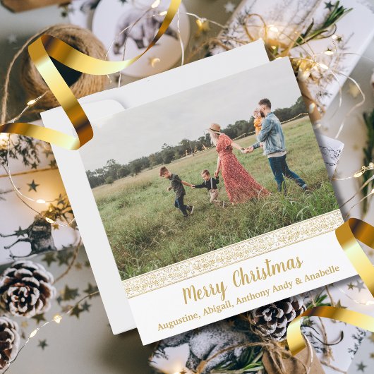 Elegant  Gold Floral Kaart met kerstfoto's