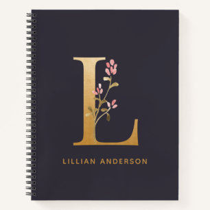 Elegant Gold Floral L Monogram Grafisch Gepersonal Notitieboek