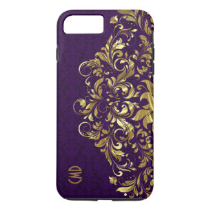 Elegant Gold Floral Lace Paarse Dammaskers iPhone 8/7 Plus Hoesje