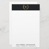 ELEGANT GOLD FLORAL LAUREL WREATH INITIAAL MONOGRA BRIEFPAPIER (Voorkant / Achterkant)