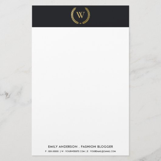 ELEGANT GOLD FLORAL LAUREL WREATH INITIAAL MONOGRA BRIEFPAPIER (Voorkant)