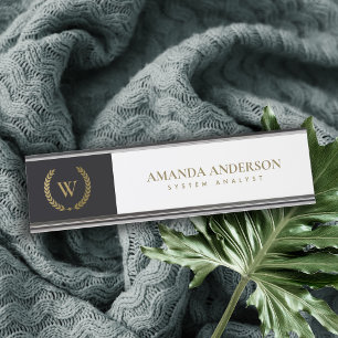 ELEGANT GOLD FLORAL LAUREL WREATH INITIAAL MONOGRA BUREAU NAAMBORDJE