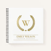 ELEGANT GOLD FLORAL LAUREL WREATH INITIAAL MONOGRA NOTITIEBOEK (Voorkant)