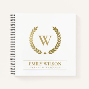 ELEGANT GOLD FLORAL LAUREL WREATH INITIAAL MONOGRA NOTITIEBOEK