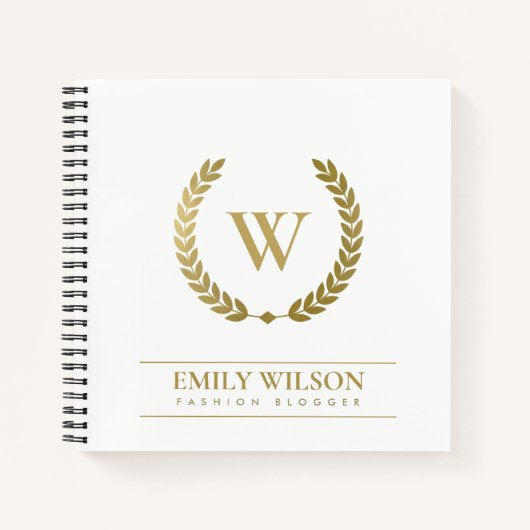 ELEGANT GOLD FLORAL LAUREL WREATH INITIAAL MONOGRA NOTITIEBOEK (Voorkant)