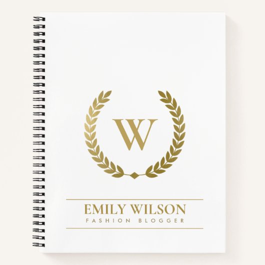 ELEGANT GOLD FLORAL LAUREL WREATH INITIAAL MONOGRA NOTITIEBOEK (Voorkant)