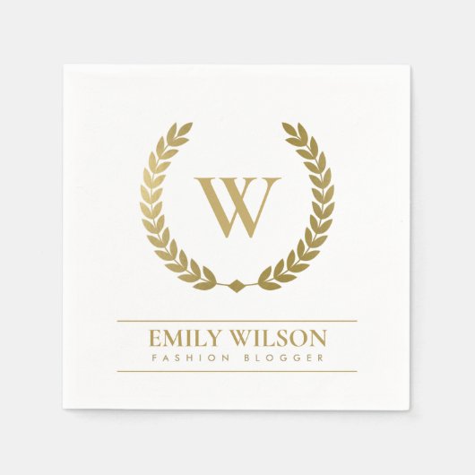 ELEGANT GOLD FLORAL LAUREL WREATH INITIAAL MONOGRA SERVET (Voorkant)