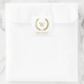 ELEGANT GOLD FLORAL LAUREL WREATH INITIAAL MONOGRA VIERKANTE STICKER (Tas)
