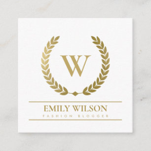 ELEGANT GOLD FLORAL LAUREL WREATH INITIAAL MONOGRA VIERKANTE VISITEKAARTJE