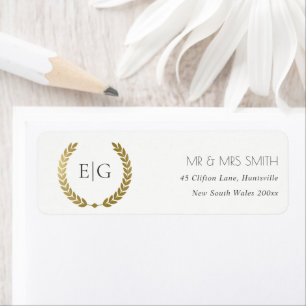 ELEGANT GOLD FLORAL LAUREL WREATH MONOGRAM ADRES ETIKET