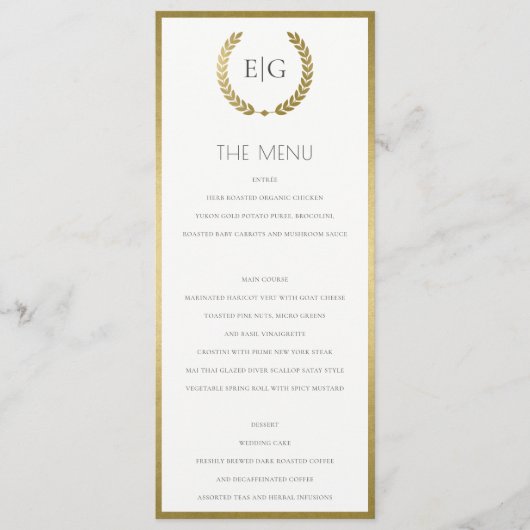 ELEGANT GOLD FLORAL LAUREL WREATH MONOGRAM MENU (Voorkant)