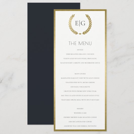 ELEGANT GOLD FLORAL LAUREL WREATH MONOGRAM MENU (Voorkant / Achterkant)