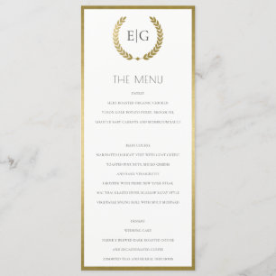ELEGANT GOLD FLORAL LAUREL WREATH MONOGRAM MENU