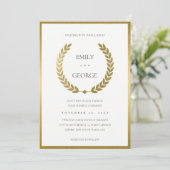 ELEGANT GOLD FLORAL LAUREL WREATH WEDDING INVITE BEDANKKAART (Staand voorkant)