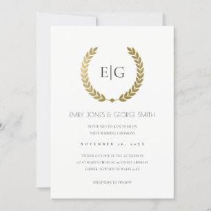 ELEGANT GOLD FLORAL LAUREL WREATH WEDDING INVITE BEDANKKAART