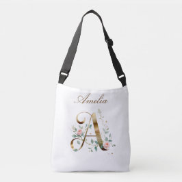 Elegant Gold Floral Letter A Crossbody Bag Tas