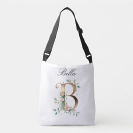 Elegant Gold Floral Letter B Crossbody Bag Tas