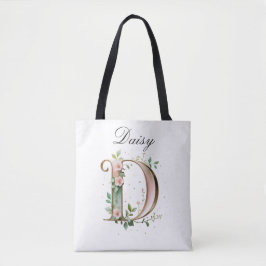 Elegant Gold Floral Letter D All-Over Print Tote Bag